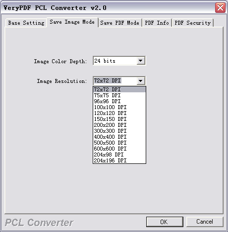 Image's settings for PCL to Image Converter